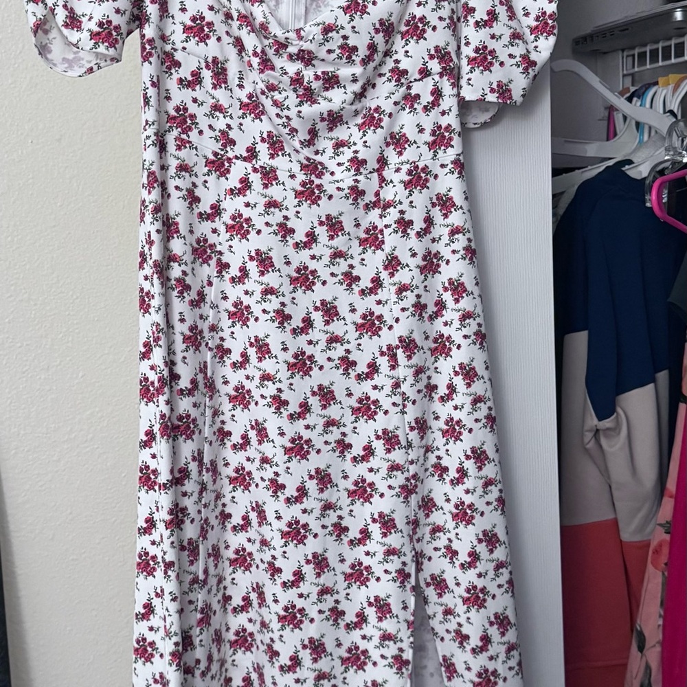 DANIELLE BERNSTEIN Red Flower Puff Sleeve Sundress
